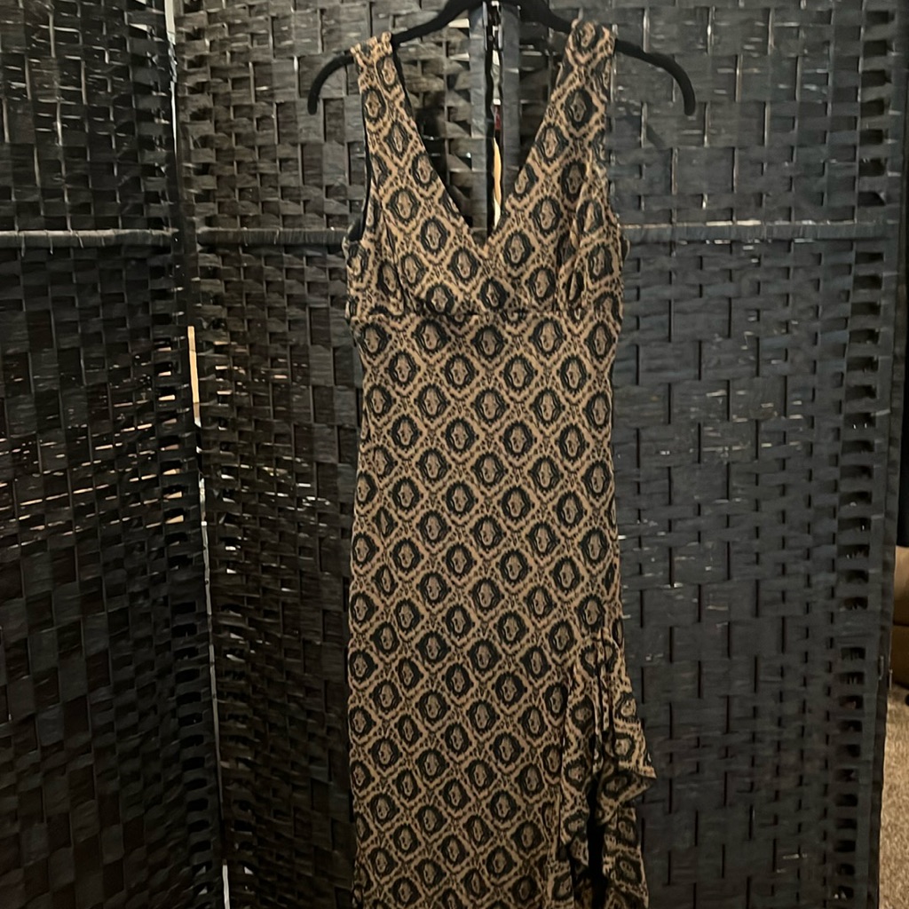 Brown And Black Vneck Dress With Side Opening.